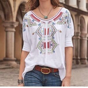 Sundance Brighter Days white top with multicolor embroidery Size Medium